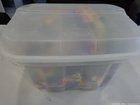 Closed translucent tote showing contents