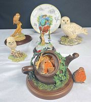 Group shot of all six bird and owl décor items