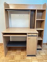 Front view of assembled computer desk with hutch