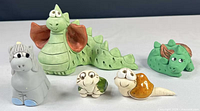 front view of all five ceramic figurines
