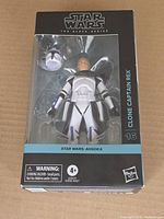 Front view of sealed Black Series Clone Captain Rex figure in box