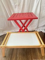 Side table unfolded and tray displayed to show overall appearance