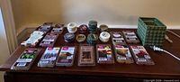 overview of wax warmer and multiple wax melt packages on tabletop