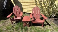 Front view of both Adirondack chairs and side table