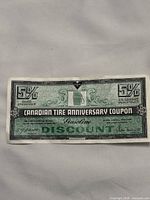 Front of Canadian Tire Anniversary coupon showing 5% gasoline discount wording and design