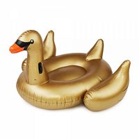 Gold inflatable goose-shaped pool float shown fully inflated