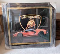 Full view of Lamborghini framed print with shrink wrap