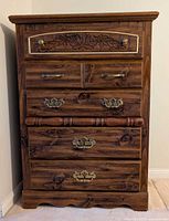 full view tall wood dresser with five drawers