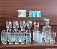 Wide view of all glassware on shelf