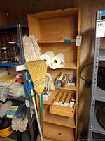 Full view of wooden shelf with contents (not included)