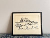 Front view of framed ink drawing