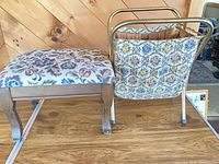 Heated ottoman and freestanding knitting bag side by side