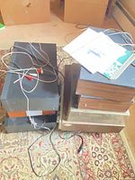 Stacks of stereo components with wiring