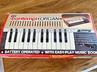 Closed original Bontempi organ box showing branding and key graphic