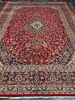 Full view of entire rug showing pattern and borders