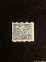 Front of 1964 8¢ Canadian jet plane stamp showing design and denomination