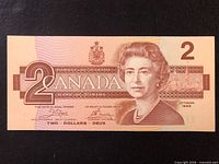 Full front view of the 1986 Canada two-dollar banknote