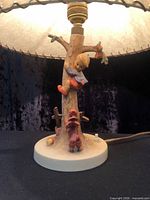 Full lamp: boy in apple tree, dog at base, brass socket visible