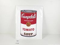 Full view of unframed Andy Warhol Campbell's Tomato Soup print in sleeve