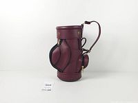 Full profile of burgundy golf bag cooler standing upright