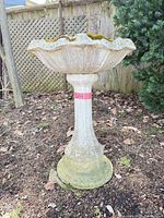 Full view of concrete pedestal bird bath in garden