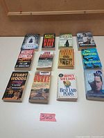 All 11 paperback novels laid out in three rows