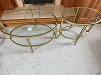 Oval coffee table and round side table together