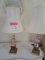Full view of both lamps with shades on tabletop