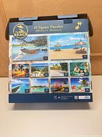 Front of boxed set showing images and piece counts