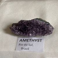 Amethyst cluster with identification label