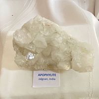 Front view of apophyllite cluster with label