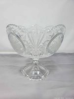 Full view of clear pressed glass pedestal bowl
