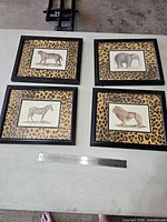 All four framed prints laid out with ruler for scale