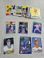 Assorted Randy Johnson cards spread on table