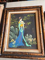 Full view of framed Japanese woman painting