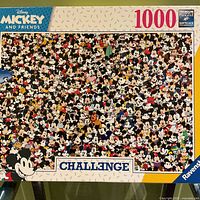 Front of puzzle box showing Disney Mickey & Friends Challenge 1000-piece design