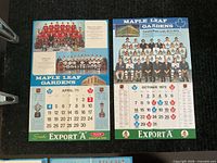 Front view of both calendar poster pages showing team photos and month grids