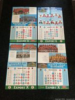 Six views showing four calendar pages laid out to display months and team photos