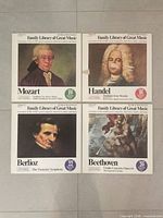 Front covers of all four Funk & Wagnall's Family Library of Great Music LPs