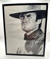 Full view of framed Clint Eastwood black & white portrait print