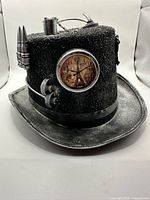 Front view showing clock face and gears