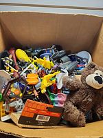 Entire box with plush bear and assorted toys