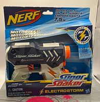Front of sealed Nerf Super Soaker Electrostorm packaging
