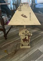 Full view of metal lamp with shade in place