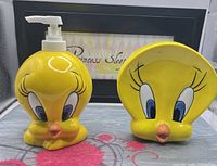 Soap dispenser and dish front view