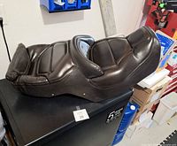 Full view of black Honda Goldwing seat showing rider and passenger sections and integrated backrest