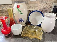 All seven items grouped on countertop
