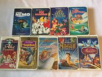 All nine Disney VHS tapes laid out front covers visible