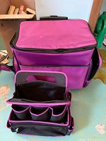 Rolling craft tote and matching organizer front view