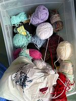 Open tote showing variety of yarn colours and types